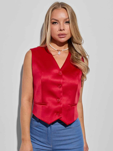 Атласный женский жилет классический, красный