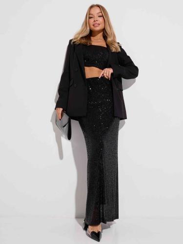 Юбка-макси с пайетками и разрезом