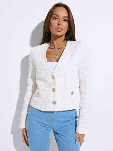 Жакет женский из твида с золотыми пуговицами, белый