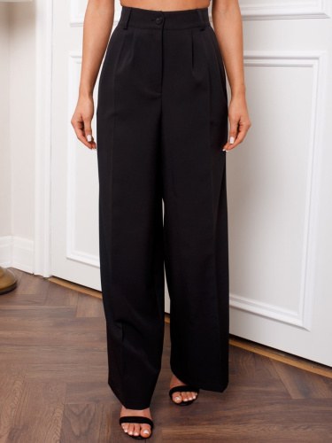 Брюки-палаццо женские с высокой посадкой, черные