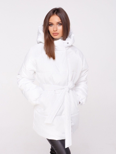 Полупальто женское зимнее с капюшоном, белое
