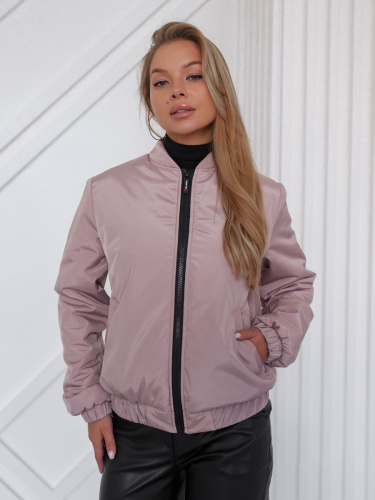 Бомбер женский утепленный, бежево-розовый