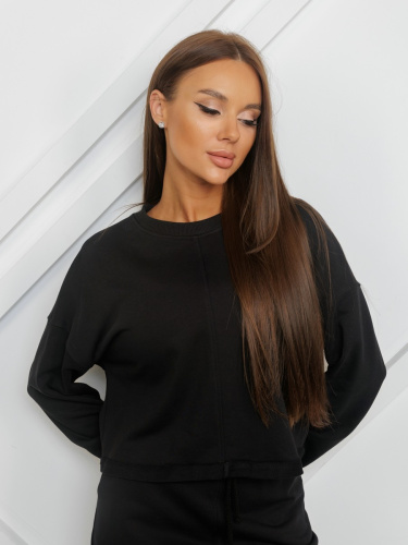 Свитшот женский со спущенной проймой рукава, черный