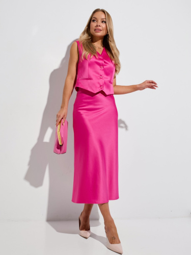 Атласная юбка-миди, фуксия