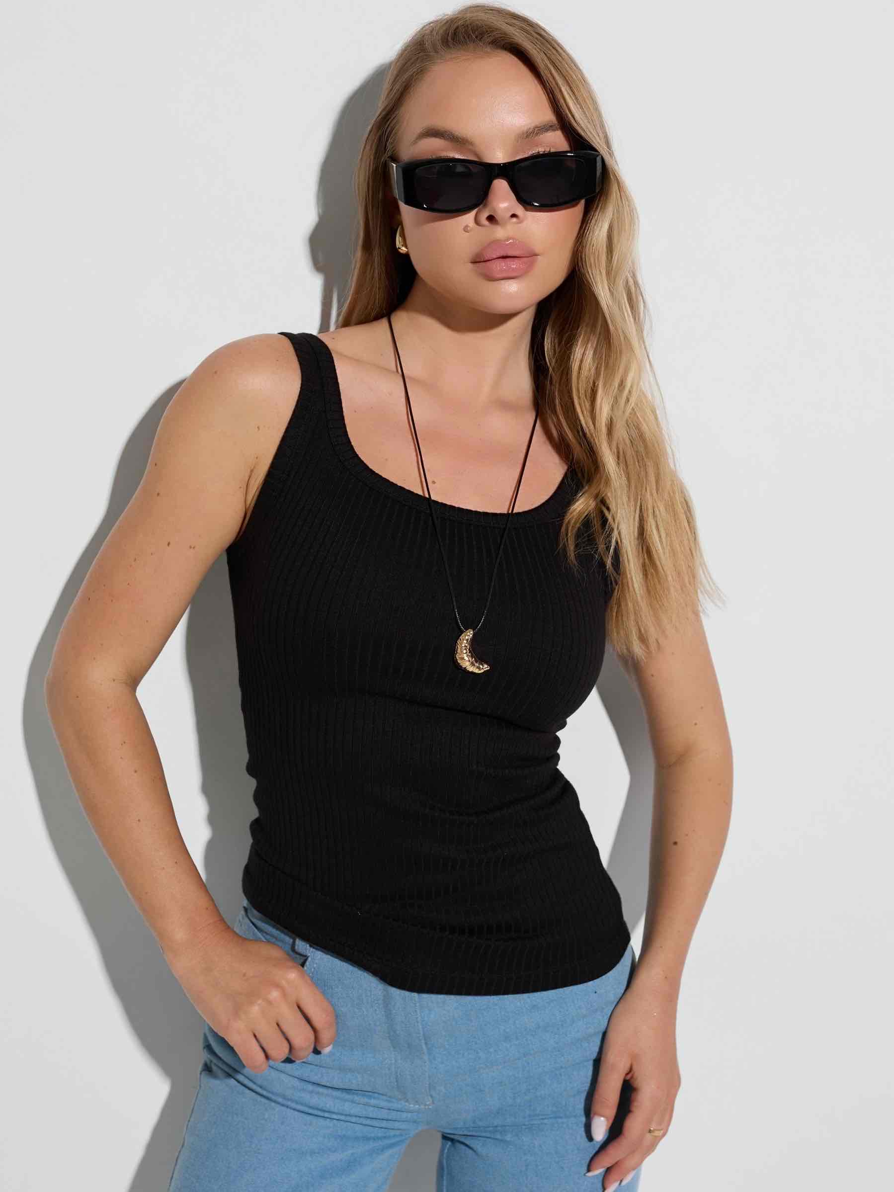 Топ базовый женский трикотажный, черный