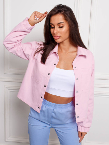 Жакет женский джинсовый с накладными карманами, светло-розовый