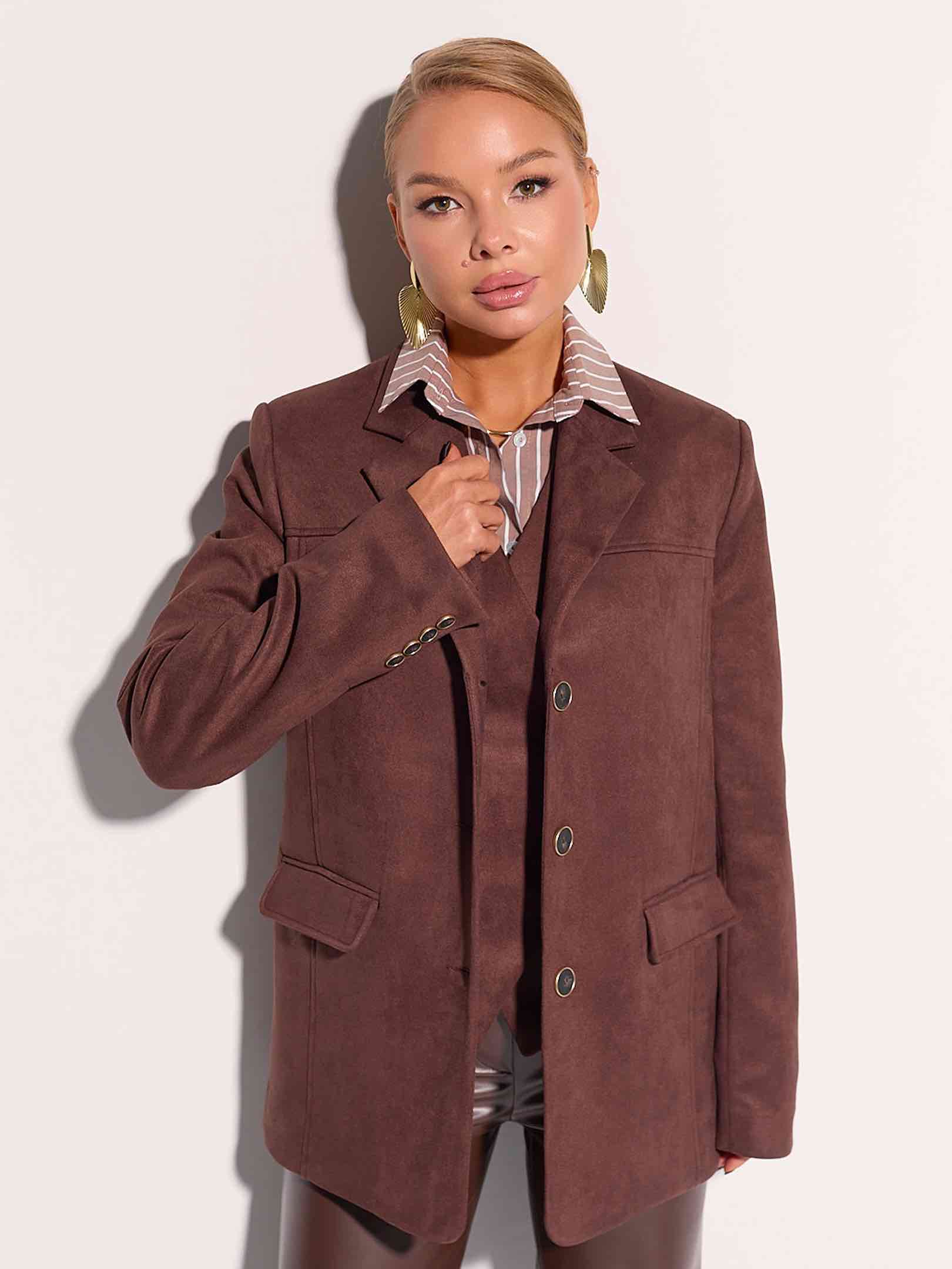 Жакет оверсайз из экозамши, горький шоколад 