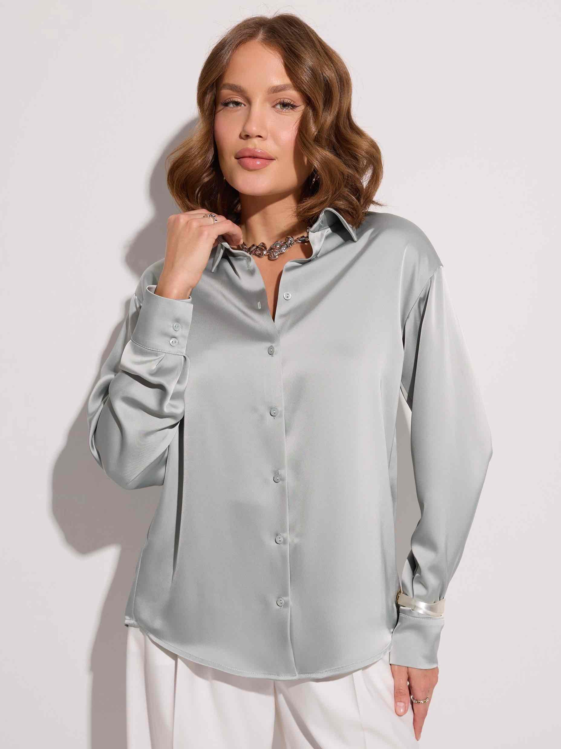 Атласная блузка свободного кроя, мятная