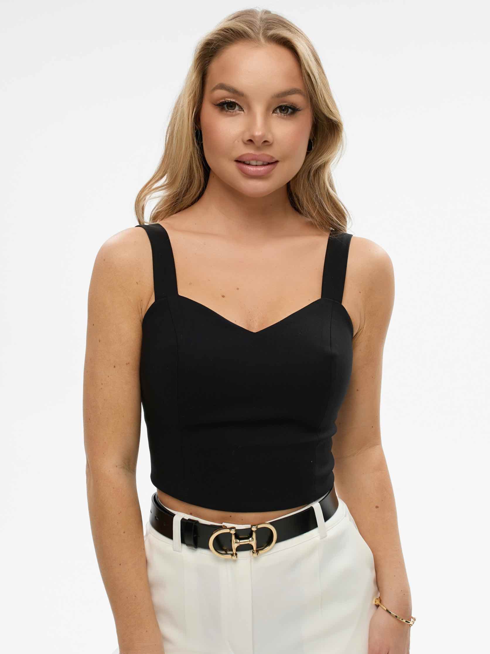 Топ женский классический укороченный из хлопка, черный Топ женский классический укороченный из хлопка, черный