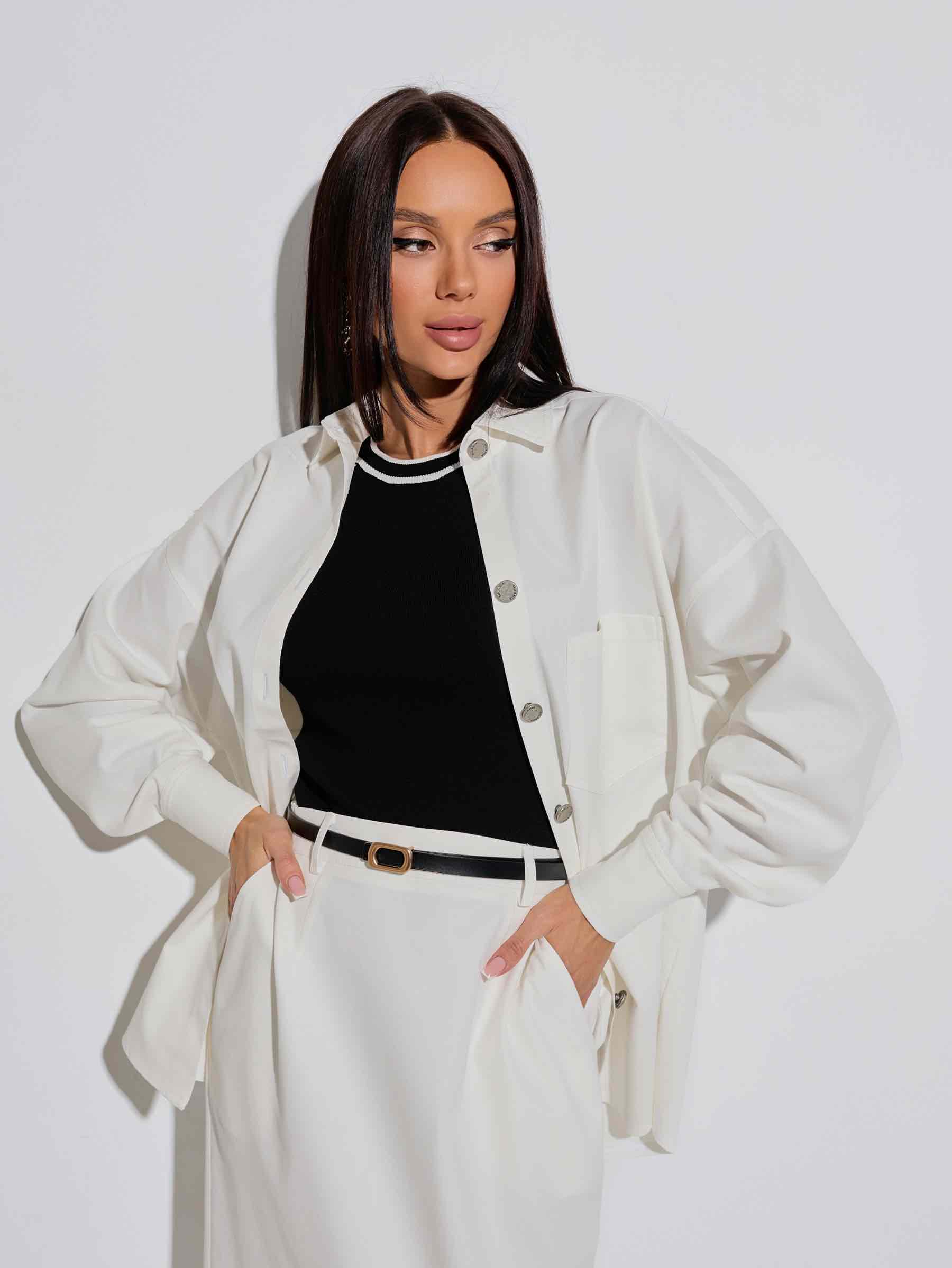 Куртка-рубашка оверсайз удлиненная, белая
