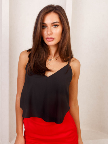 Женский топ на бретельках с воланом, черный