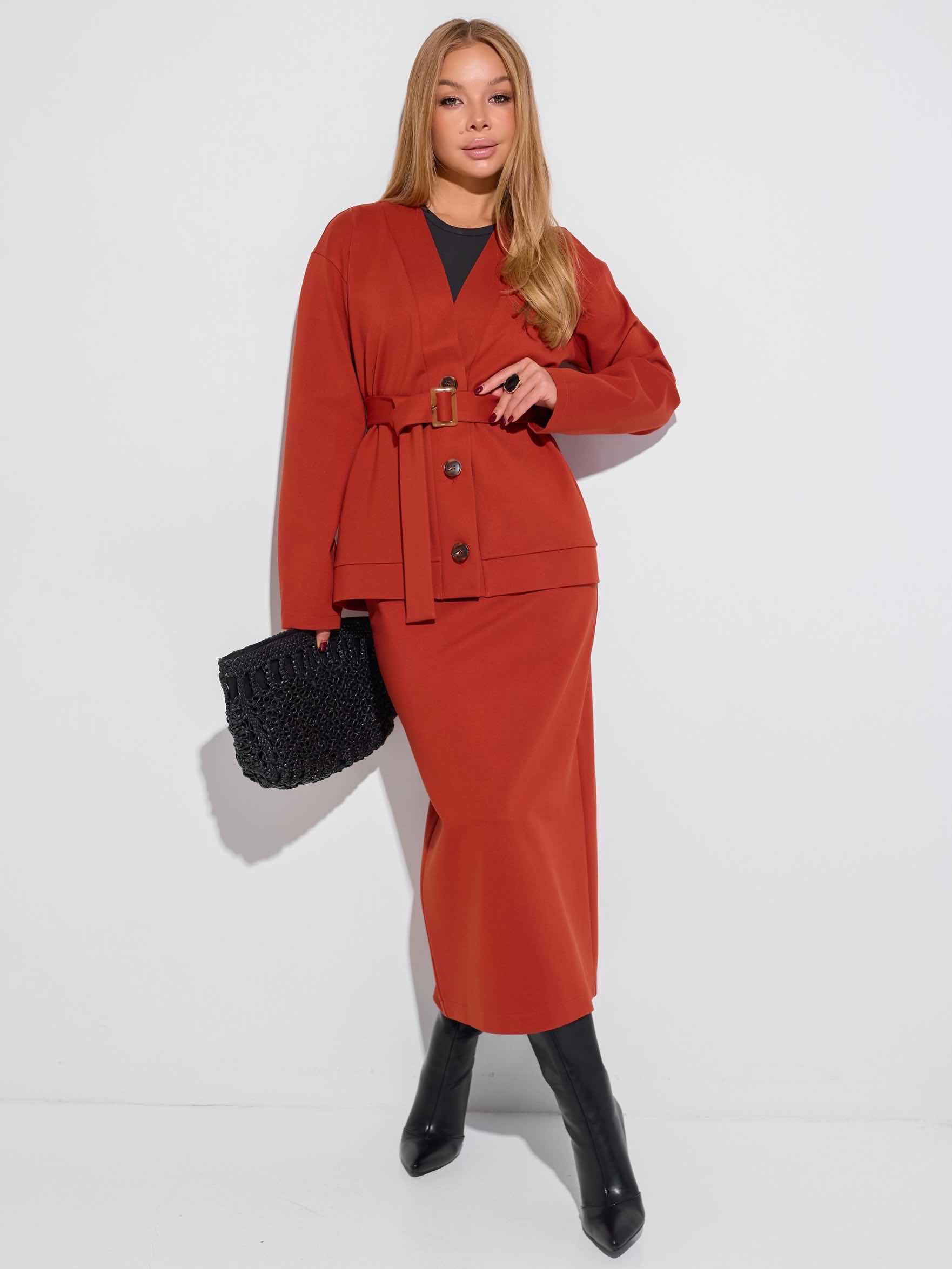 Трикотажная юбка миди, терракотовая