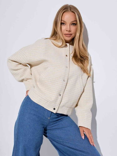 Бомбер женский из твида, золотисто-бежевый