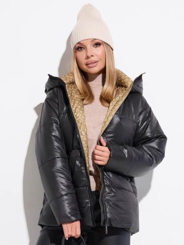Женская зимняя куртка прямого кроя с капюшоном, черная LV