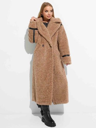 Шуба-тедди женская из экомеха, бежевая