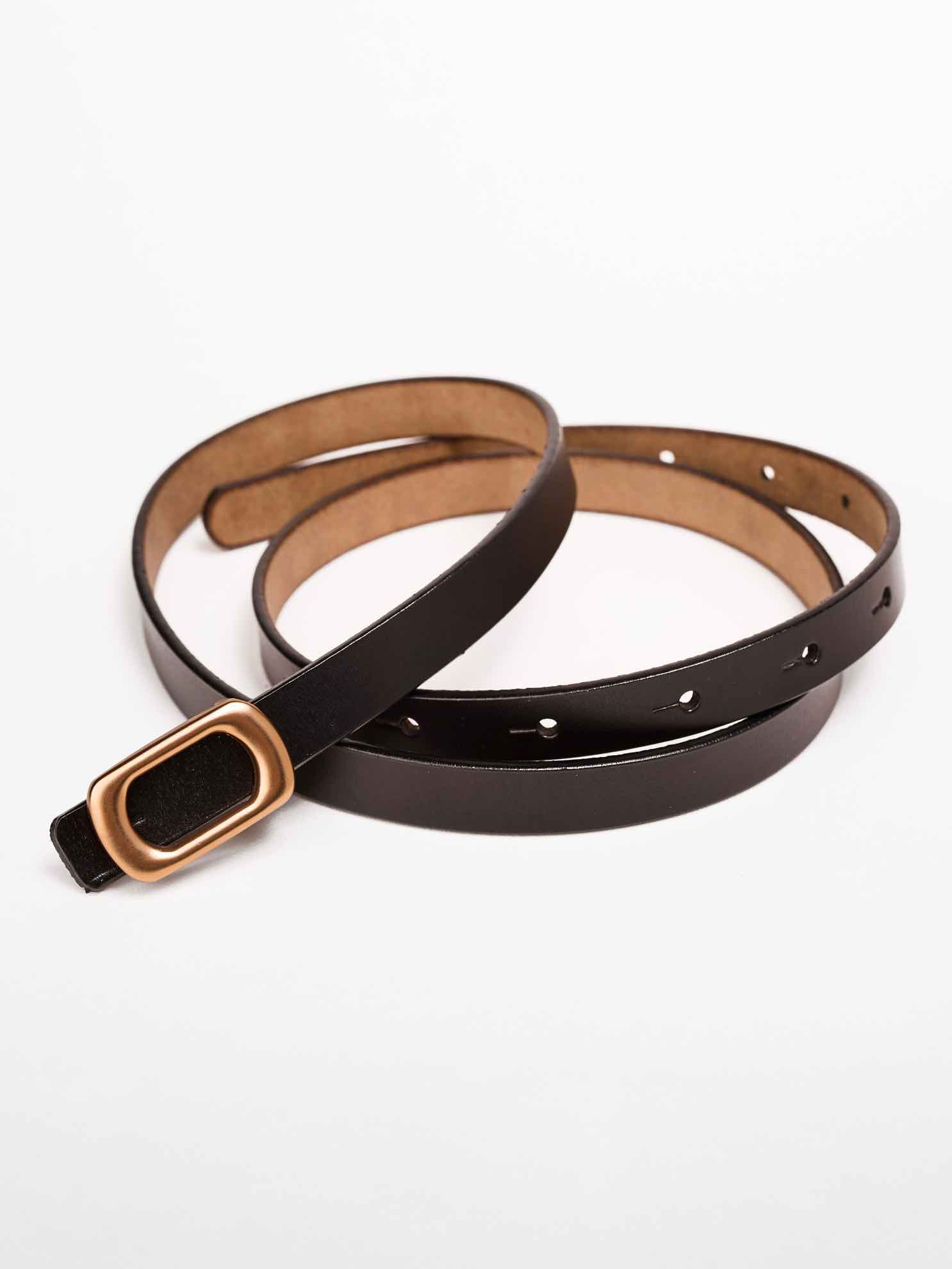 Ремень из натуральной кожи узкий, черный