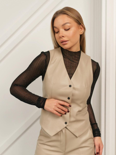 Жилет женский классический из экокожи, бежевый