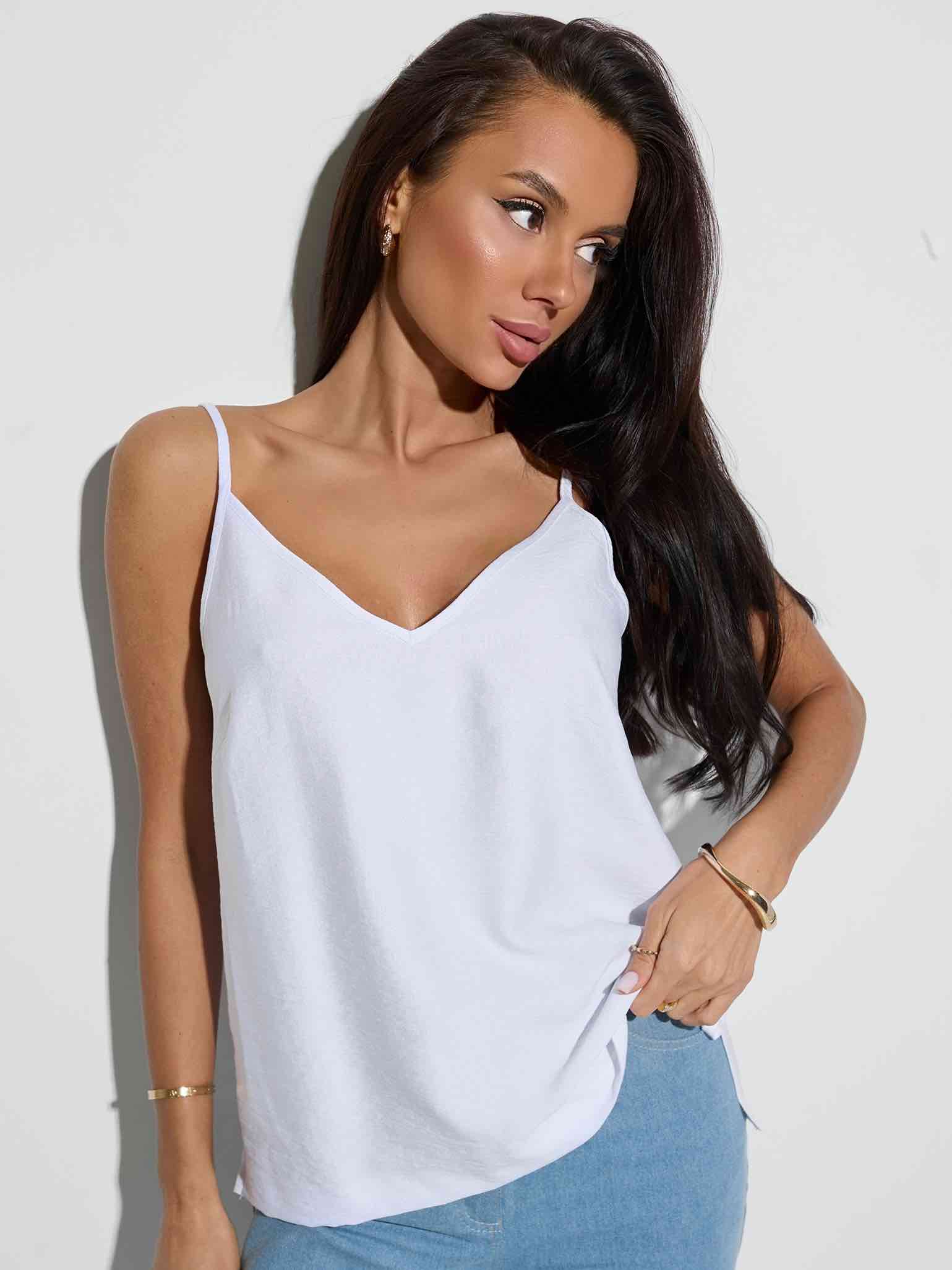 Топ базовый из вискозы на тонких бретельках, белый