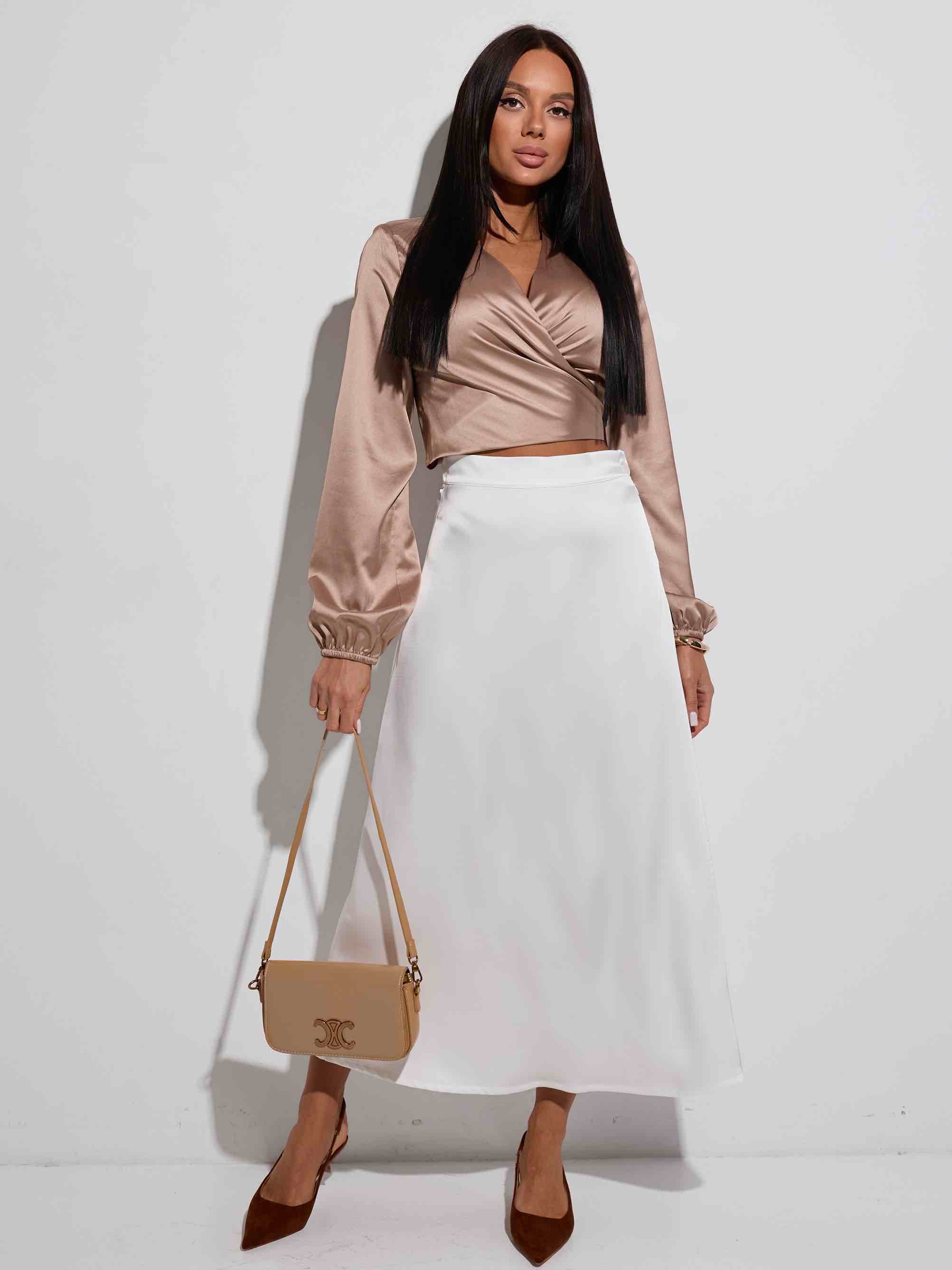 Юбка-миди атласная, молочная