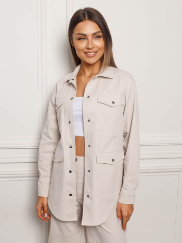 Куртка женская джинсовая с накладными карманами, бежевая