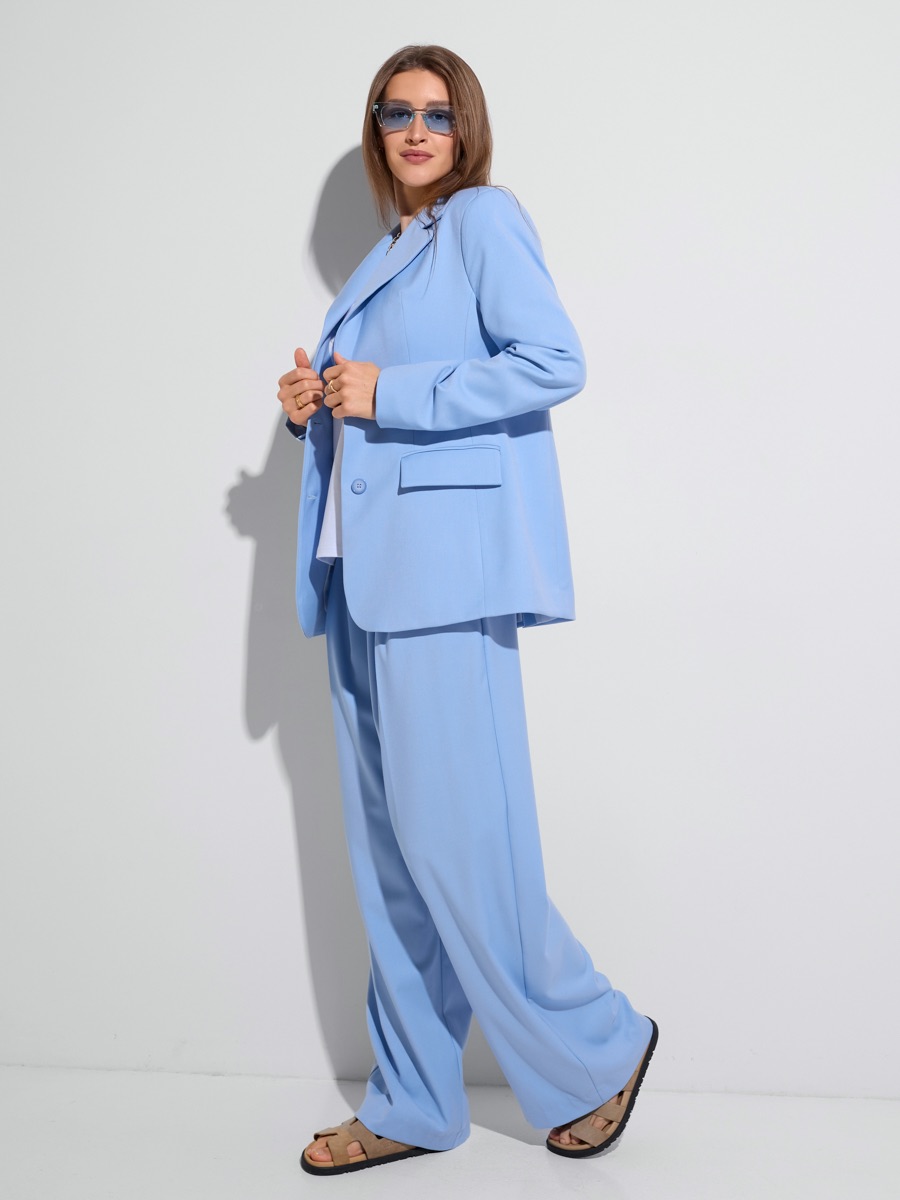 Брюки-палаццо женские из вискозы с защипами, голубые