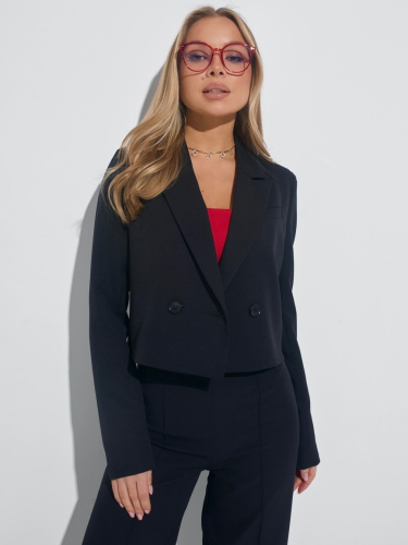 Жакет женский укороченный двубортный, черный