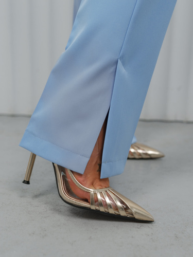 Брюки женские классические с разрезами сбоку, голубые