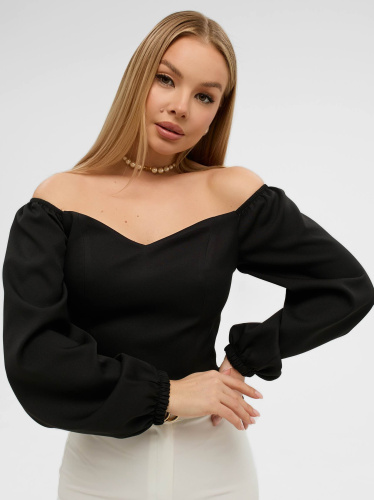 Женский приталенный топ с объемными рукавами, черный Женский приталенный топ с объемными рукавами, черный
