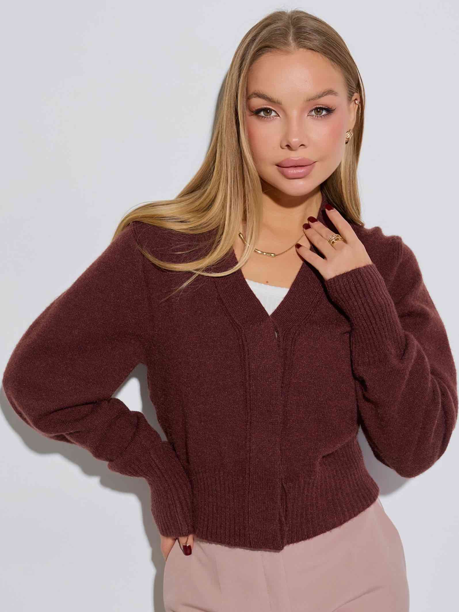 Кардиган с объемными рукавами, шоколадный