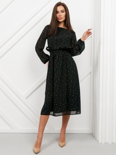 Платье женское классическое, черно-белый горох
