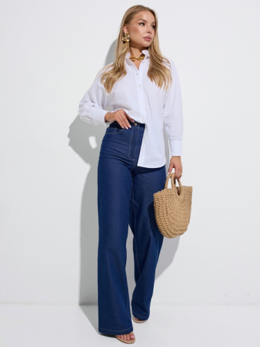 Джинсы трубы женские, темно-синие