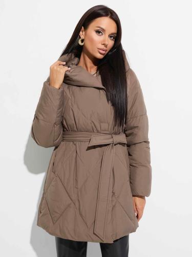 Зимнее стеганое полупальто с капюшоном, коричневое