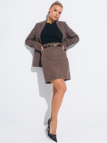 Костюм из твида с юбкой, коричневый