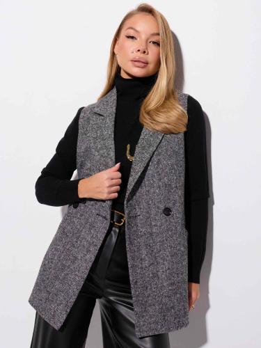 Жилет женский удлиненный двубортный из твида