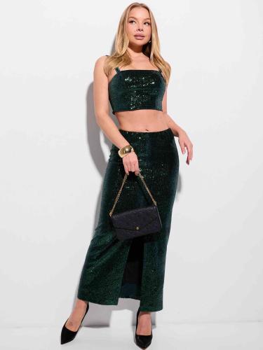 Комплект топ и юбка с пайетками, зеленый