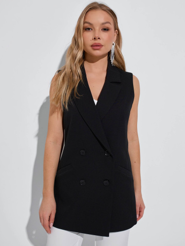 Жилет женский удлиненный двубортный, черный