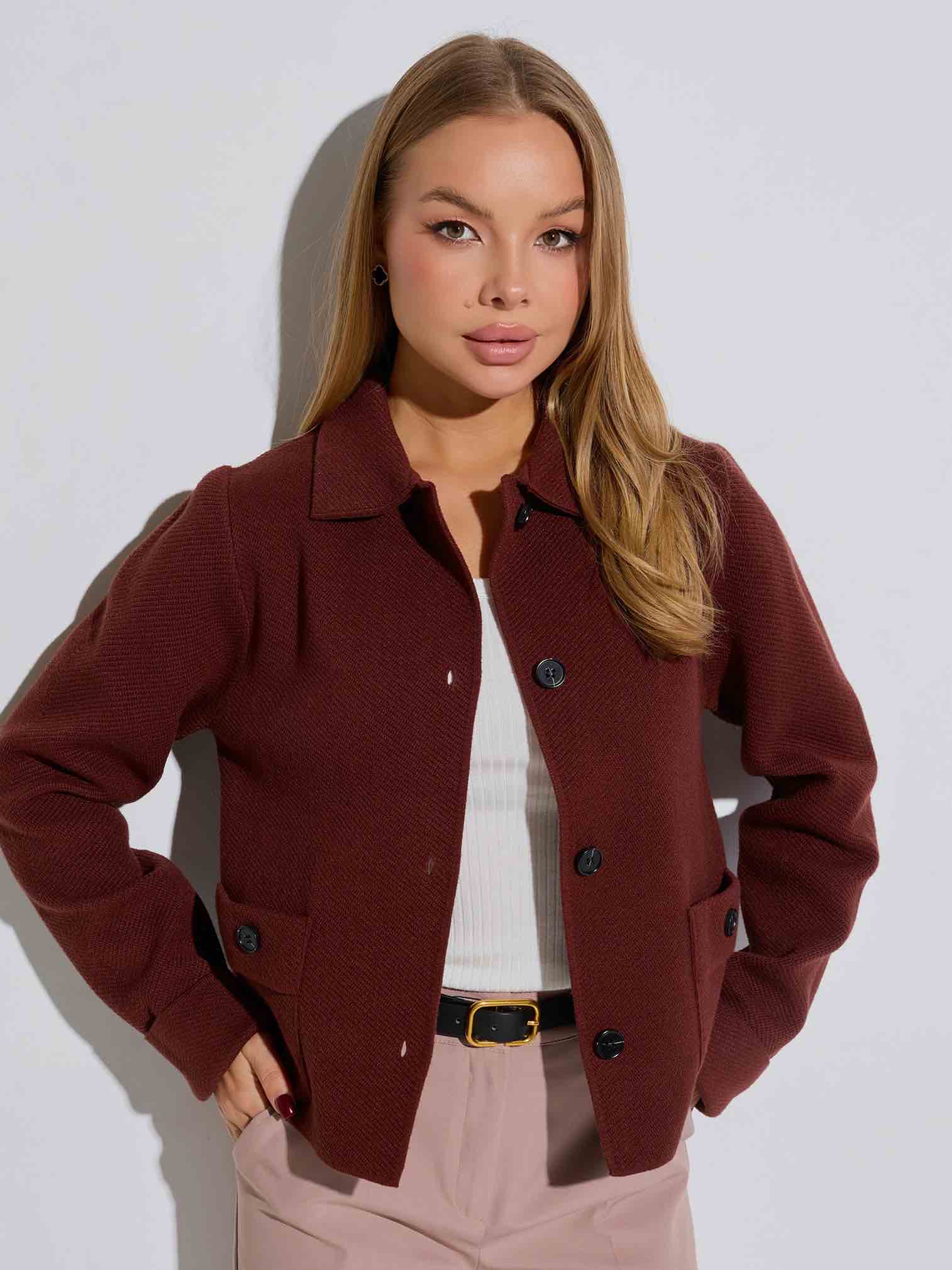 Жакет трикотажный укороченный, шоколадный