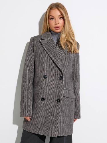 Двубортное драповое пальто, черно-серое