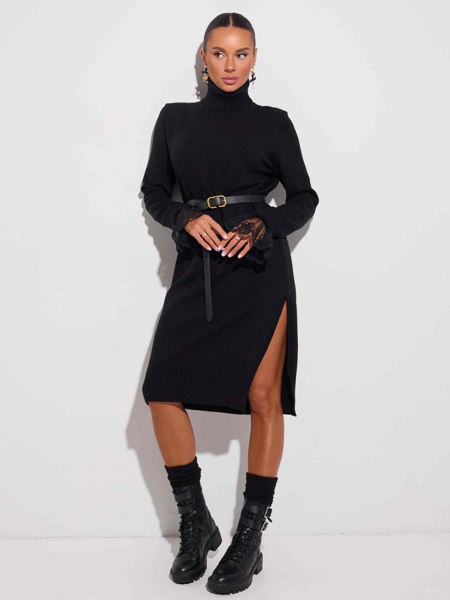 Платье трикотажное оверсайз, черно-серое