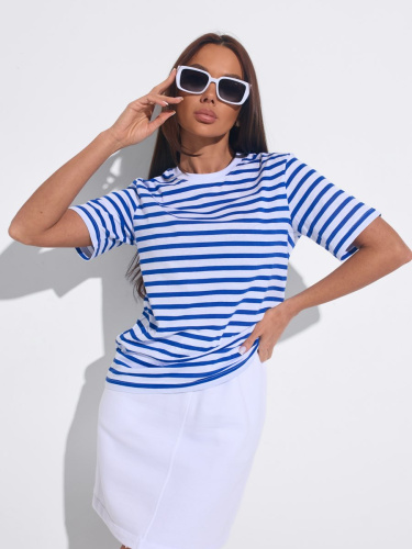 Футболка женская полосатая, бело-синяя