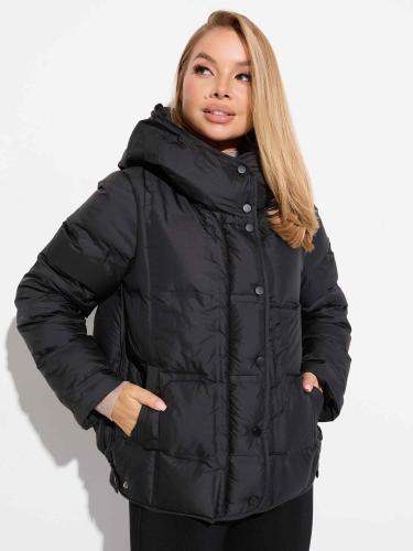 Женский пуховик с капюшоном и геометрической стежкой, черный