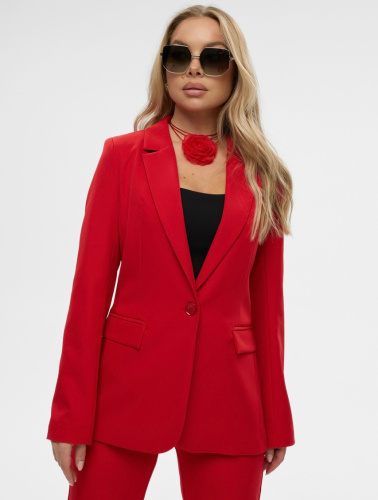 Женский классический приталенный жакет, красный