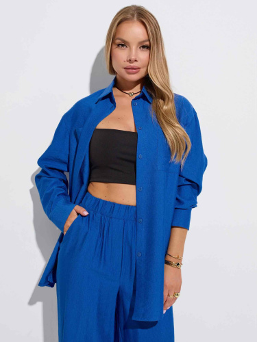 Рубашка женская с накладными карманами из вискозы, васильковая