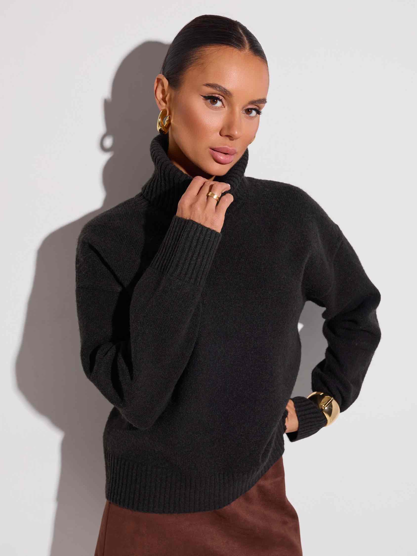 Базовый свитер с высоким воротником, графит