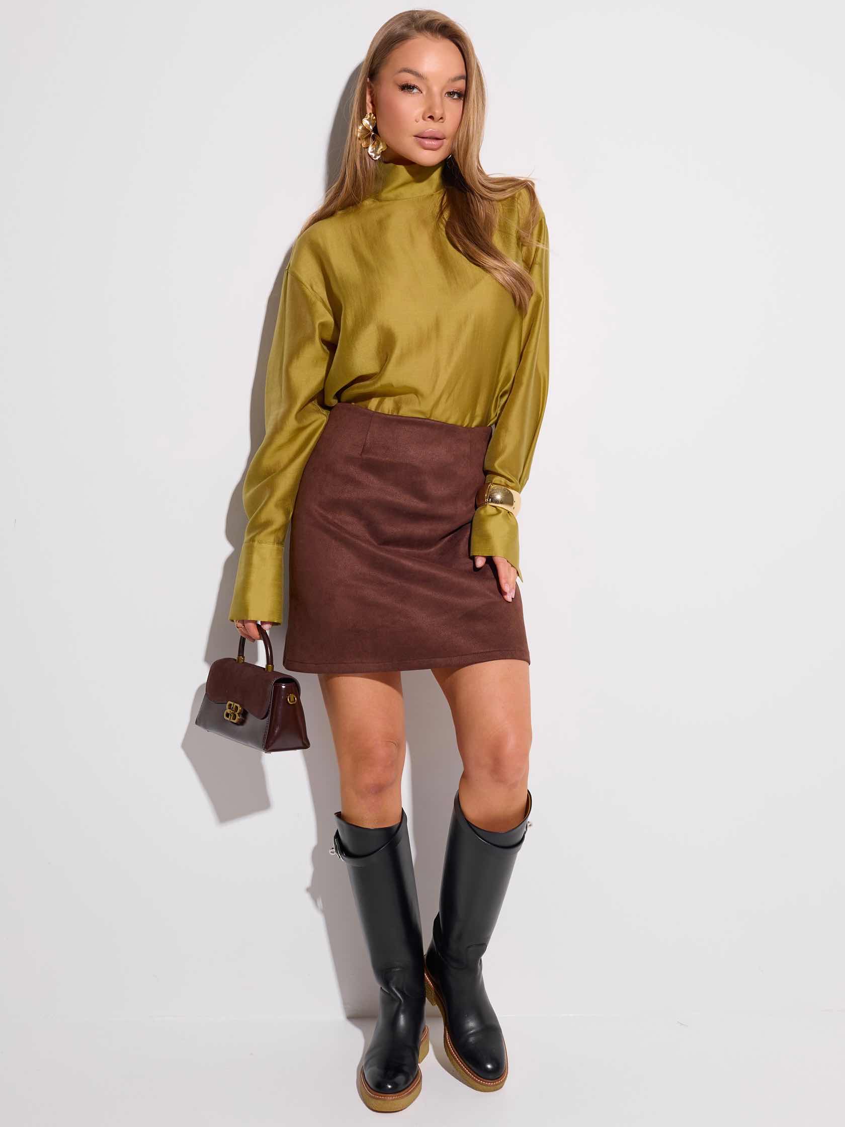 Юбка мини из экозамши, горький шоколад