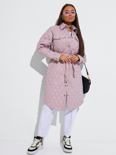 Пальто женское стеганое с накладными карманами, темно-розовое