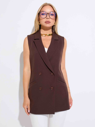 Жилет женский удлиненный двубортный, горький шоколад