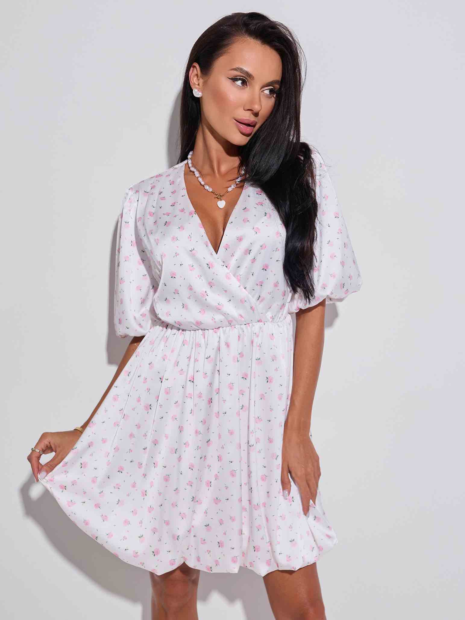 Платье-баллон мини с рукавами-фонариками