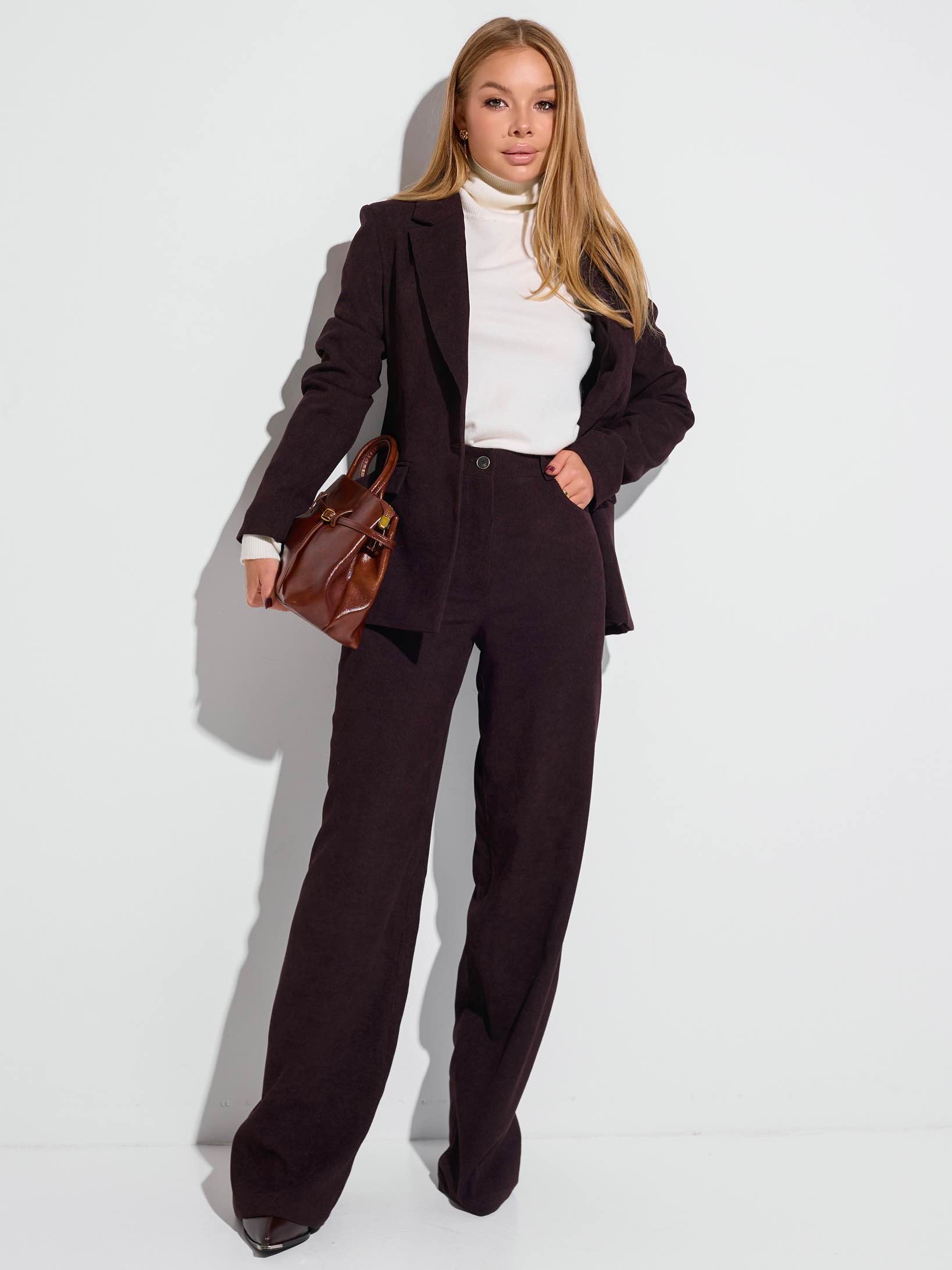 Брюки свободного кроя из вельвета, горький шоколад 