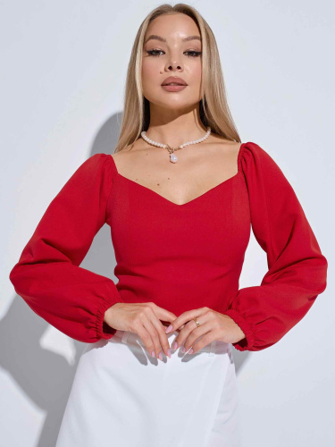 Женский приталенный топ с объемными рукавами, красный